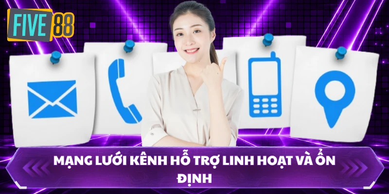 CSKH FIVE88 - Hỗ Trợ Chủ Động Giúp Bạn Chơi Tự Tin 2 Mạng lưới kênh hỗ trợ linh hoạt và ổn định